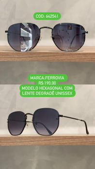 Óculos de Sol Unissex Preto Hexagonal Ferrovia Lente Preta Degrade Metal 642541