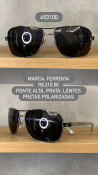 Óculos de Sol Ferrovia Masculino Prata Ponte Alta com Lente Preta Polarizada em Metal 453100 Óculos de Sol Ferrovia Masculino Prata Ponte Alta com Lente Preta Polarizada em Metal 453100
