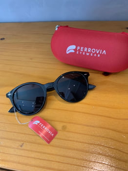 Óculos de Sol Ferrovia Unissex Redondo Acetato Preto esmaltado com Lente Preta LL3104