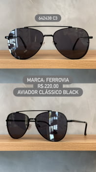 Óculos De Sol Ferrovia Unissex Aviador Preto Lente Clara em Metal 642438 C3