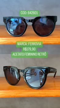 Óculos De Sol Acetato Retrô  Feminino Estilo Gatinho Preto Ferrovia 642601