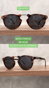 Óculos De Sol Ferrovia Feminino Casco De Tartaruga Acetato Redondo 443018