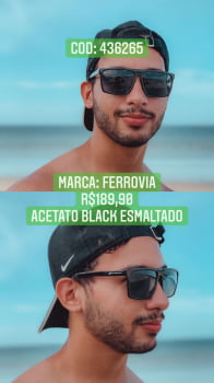 Óculos De Sol Ferrovia Acetato Masculino Preto 436265