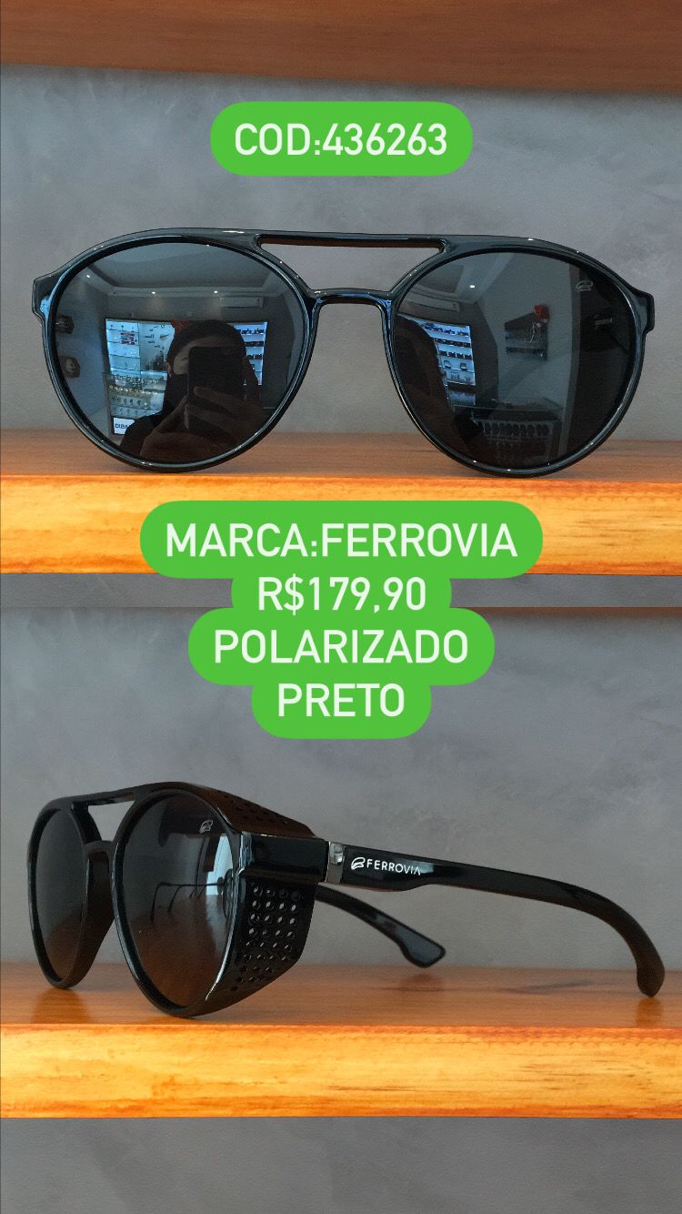 Óculos de Sol Alok Polarizado Redondo Preto Esmaltado Ferrovia 436263