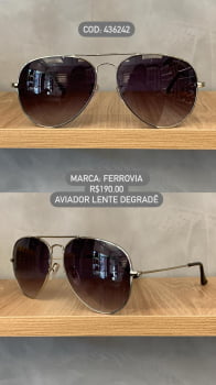 Óculos de Sol Ferrovia Prateado Esmaltado Aviador Lente Degrade com Ponte Alta Metal 436242