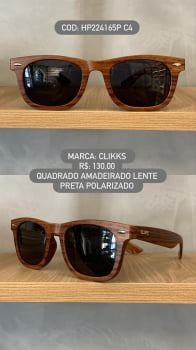 Óculos de Sol Clikks Amadeirado Quadrado Lente Preta Polarizado em Acetato HP224165P C4