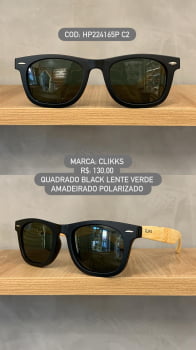 Óculos de Sol Clikks Amadeirado Quadrado Preto Lente Verde Polarizado em Acetato HP224165P C2