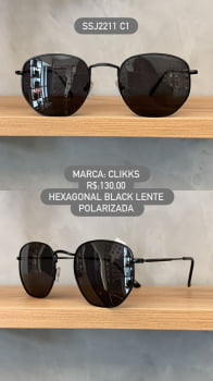 Óculos de Sol Clikks Preto Hexagonal com Lente Preta Polarizada em Metal SSJ2211 C1