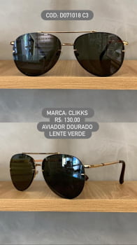 Óculos de Sol Clikks Dourado Aviador com Lente Verde em Metal D071018 C3