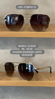 Óculos de Sol Clikks Dourado Aviador  Style com Lente degrade em Metal HT08932 C3