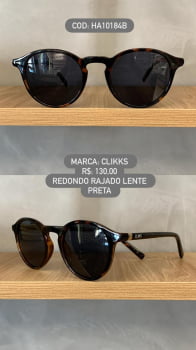 Óculos de Sol Clikks Feminino Redondo Rajado com Lente Preta em acetato HA10184B