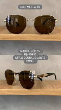 Óculos de Sol Clikks Feminino Style Dourado com Lente Cacau em Metal ML5147 C3