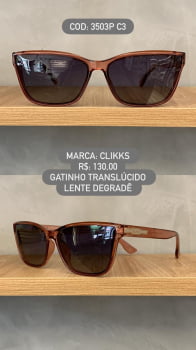 Óculos de Sol Clikks Feminino Translucido Gatinho com Lente  Degrade em Acetato 3503P C3