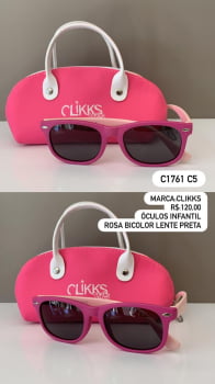Óculos de Sol Clikks Infantil Feminino Rosa Bicolor Flexível Lente Preta em Acetato C1761 C5