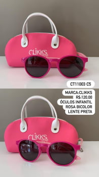 Óculos de Sol Clikks Infantil Feminino Rosa Bicolor Flexível Lente Preta em Acetato CT11003 C5