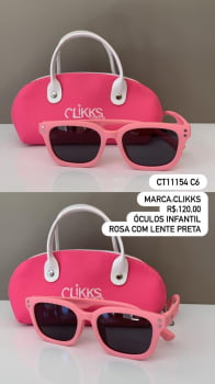 Óculos de Sol Clikks Infantil Feminino Rosa Fosco Quadrado Flexível Lente Preta em Acetato CT11154 C6