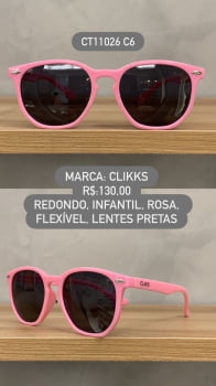 Óculos de Sol Clikks Infantil Feminino Rosa Redondo Lente Preta em Acetato CT11026 C6