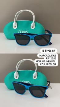 Óculos de Sol Clikks Infantil Masculino Azul Bicolor Quadrado Flexível Lente Preta em Acetato B T1936 C9