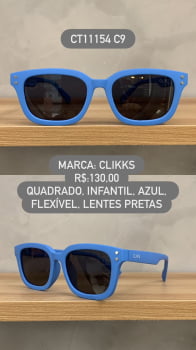Óculos de Sol Clikks Infantil Masculino Azul Quadrado Lente Preta em Acetato CT11154 C9 Óculos de Sol Clikks Infantil Masculino Azul Quadrado Lente Preta em Acetato CT11154 C9