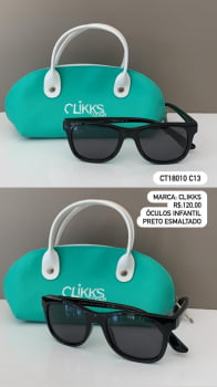 Óculos de Sol Clikks Infantil Preto Esmaltado Quadrado Flexível Lente Preta em Acetato CT18010 C13