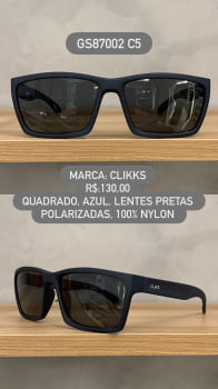 Óculos de Sol Clikks Masculino Azul Fosco Quadrado com Lente Preta Polarizado em Acetato 100% Nylon GS87002 C5 Óculos de Sol Clikks Masculino Azul Fosco Quadrado com Lente Preta Polarizado em Acetato 100% Nylon GS87002 C5