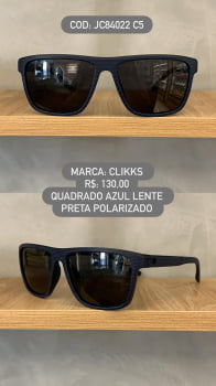 Óculos de Sol Clikks Masculino Azul Quadrado com Lente Preta Polarizado em Acetato JC84022 C5
