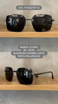 Óculos de Sol Clikks Masculino Chumbo e Lente Preta em Metal HT224274P C3