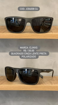 Óculos de Sol Clikks Masculino Cinza Fosco Quadrado com Lente Preta Polarizado em Acetato JC84008 C4