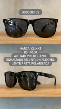 Óculos de Sol Clikks Masculino Preto e Azul Esmaltado 100% Nylon Flexível com Lente Preta Polarizada em Acetato GS83003 C2