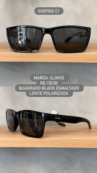 Óculos de Sol Clikks Masculino Preto Esmaltado Quadrado com Lente Preta Polarizado em Acetato GS87002 C1 Óculos de Sol Clikks Masculino Preto Esmaltado Quadrado com Lente Preta Polarizado em Acetato GS87002 C1