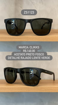 Óculos de Sol Clikks Masculino Preto Fosco Detalhe Rajado Style com Lente Verde em Acetato ZS1123