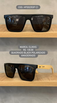 Óculos de Sol Clikks Masculino Preto Fosco Perna Amadeirada Quadrado Polarizado em Acetato HP202353P C1