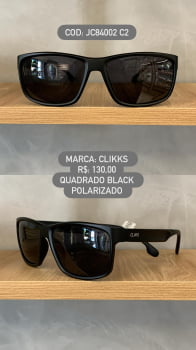 Óculos de Sol Clikks Masculino Preto Fosco Quadrado com Lente Preta Polarizado em Acetato  JC84002 C2