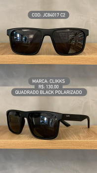 Óculos de Sol Clikks Masculino Preto Fosco Quadrado com Lente Preta Polarizado em Acetato JC84017 C2