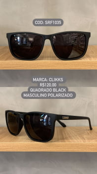 Óculos de Sol Clikks Masculino Preto Fosco Quadrado com Lente Preta Polarizado em Acetato SRF1035 C2