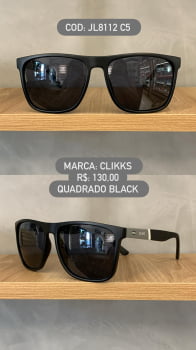 Óculos de Sol Clikks Masculino Preto Fosco Quadrado Detalhe Cinza e Branco na Perna com Lente Preta em Acetato JL8112 C5