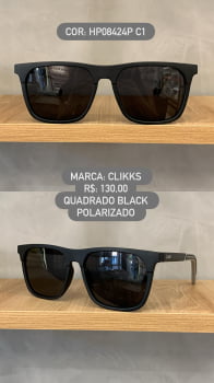Óculos de Sol Clikks Masculino Preto Fosco Quadrado Detalhe Cinza na Perna com Lente Preta Polarizado em Acetato HP08424P C1
