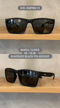 Óculos de Sol Clikks Masculino Preto Fosco Quadrado com Lente Preta Polarizado em Acetato GS87002 C3