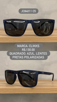 Óculos de Sol Clikks Masculino Quadrado Azul Lente Preta Polarizado em Acetato JC84011 C5 Óculos de Sol Clikks Masculino Quadrado Azul Lente Preta Polarizado em Acetato JC84011 C5