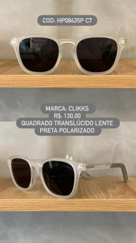 Óculos de Sol Clikks Masculino Translucido  Quadrado Detalhe Cinza na Perna com Lente Preta Polarizado em Acetato HP08435P C7