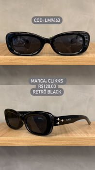 Óculos de Sol Clikks Preto Esmaltado Retro com Lente Preta em Acetato LM9463 C1