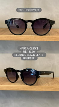 Óculos de Sol Clikks Preto Esmaltado Style Redondo com Lente Degrade em Acetato HP236870 C1