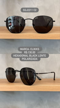 Óculos de Sol Clikks Preto Hexagonal com Lente Preta Polarizada em Metal SSJ2211 C2