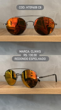 Óculos de Sol Clikks Redondo Prata Lente Espelhada em Metal HT09608 C8