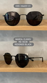 Óculos de Sol Clikks Redondo Preto Lente Preta em Metal HA6331 C1