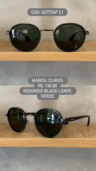 Óculos de Sol Clikks Redondo Preto Lente Verde em Metal SZ7734P C1