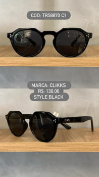 Óculos de Sol Clikks Style Preto Esmaltado em Acetato TR58870 C1
