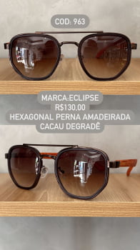 Óculos de Sol Eclipse Cacau com Perna Amadeirada Hexagonal com Lente Degrade Acetato 963