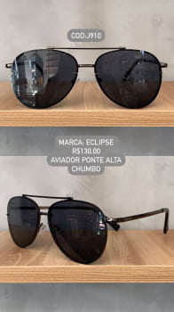 Óculos de Sol Eclipse Chumbo Aviador com Ponte Alta e Lente Preta Metal J910