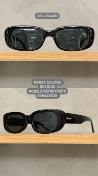 Òculos de Sol Eclipse Feminino  Armação Preto Esmaltado Retrô  em Acetato 6564BN